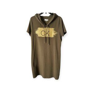 Calvin Klein Hooded Dress - (X-Large, Olive Green)